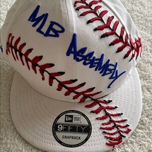 New Era White MLB Snapback Hat with Red Stitching
